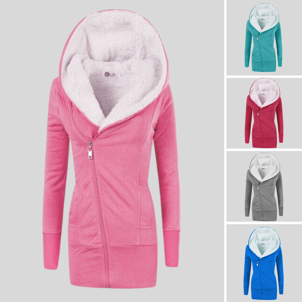 Senna - Halvlång kofta hoodie i lammfleece