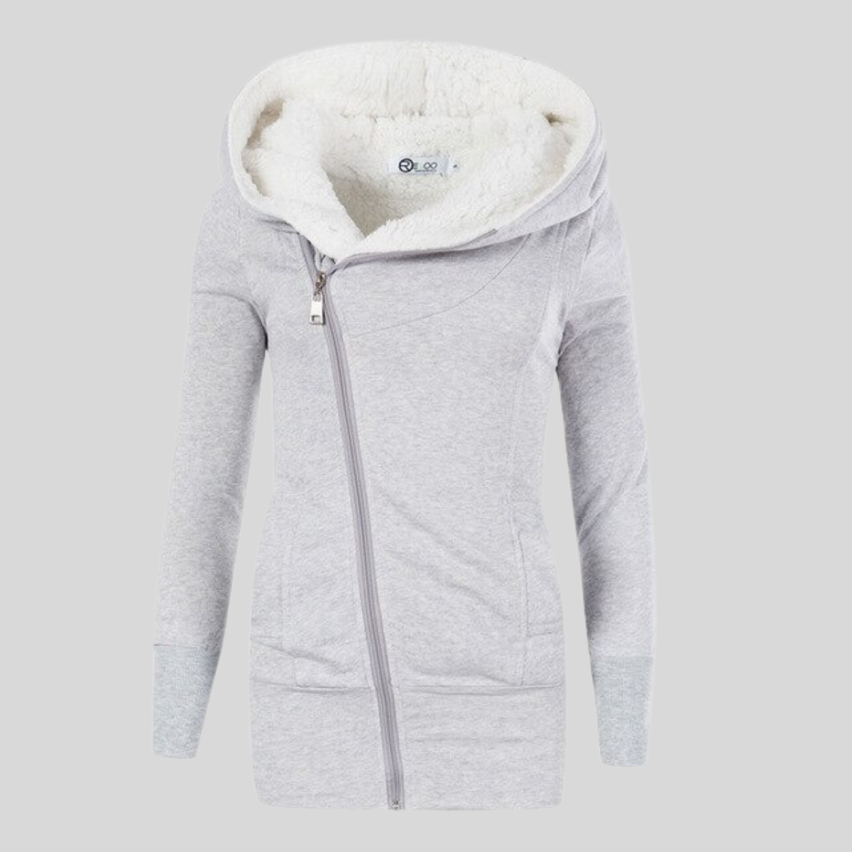 Senna - Halvlång kofta hoodie i lammfleece