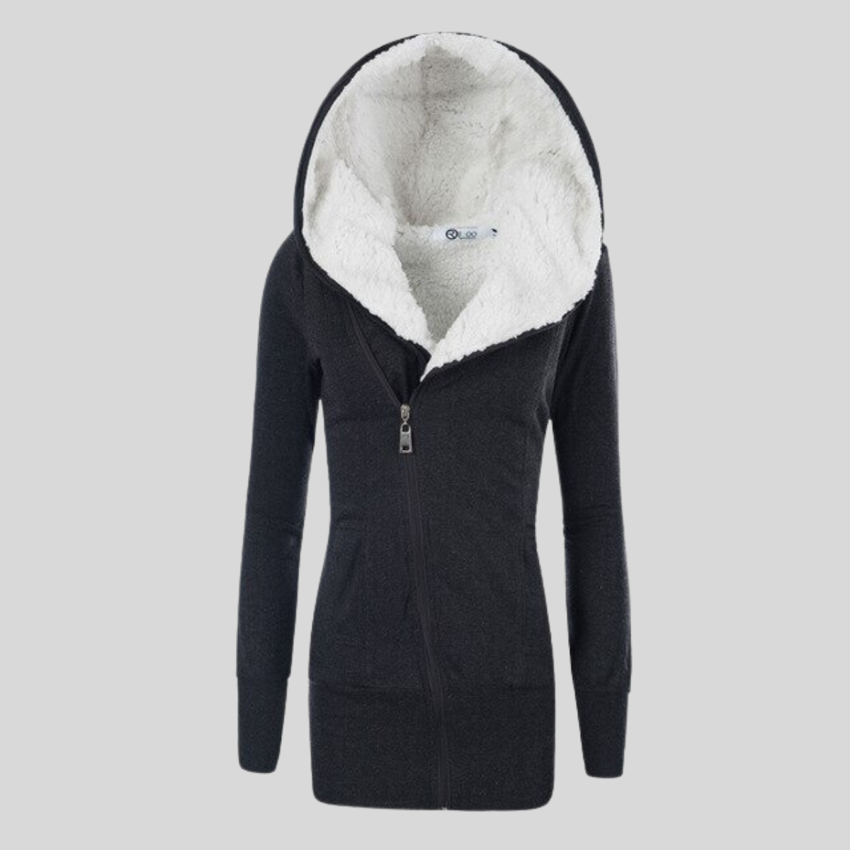 Senna - Halvlång kofta hoodie i lammfleece