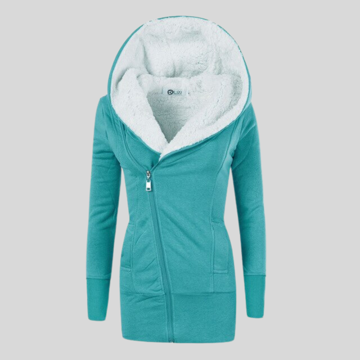 Senna - Halvlång kofta hoodie i lammfleece