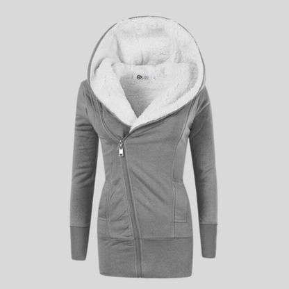 Senna - Halvlång kofta hoodie i lammfleece
