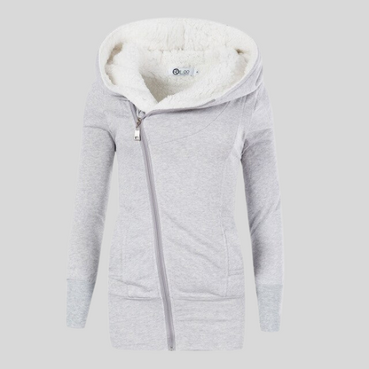 Senna - Halvlång kofta hoodie i lammfleece